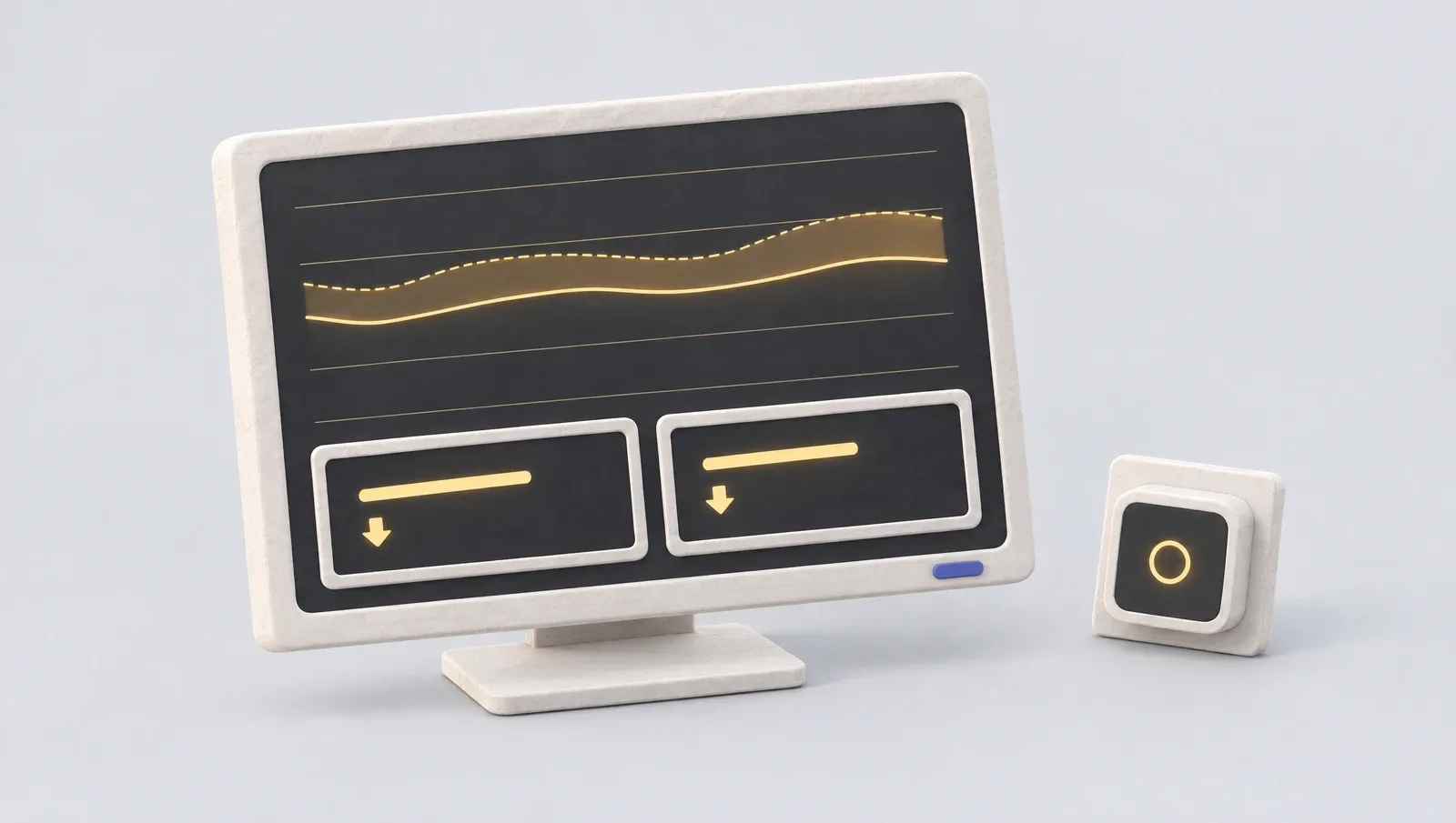 A monitor charting energy use against its baseline, with a small sensor beside it.